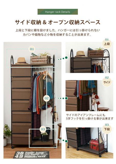 スーパSALE10倍＆4時間限定10％OFF エレガントハンガーラック-KHR 引き出し7杯タイプ 80×35.5×172cm