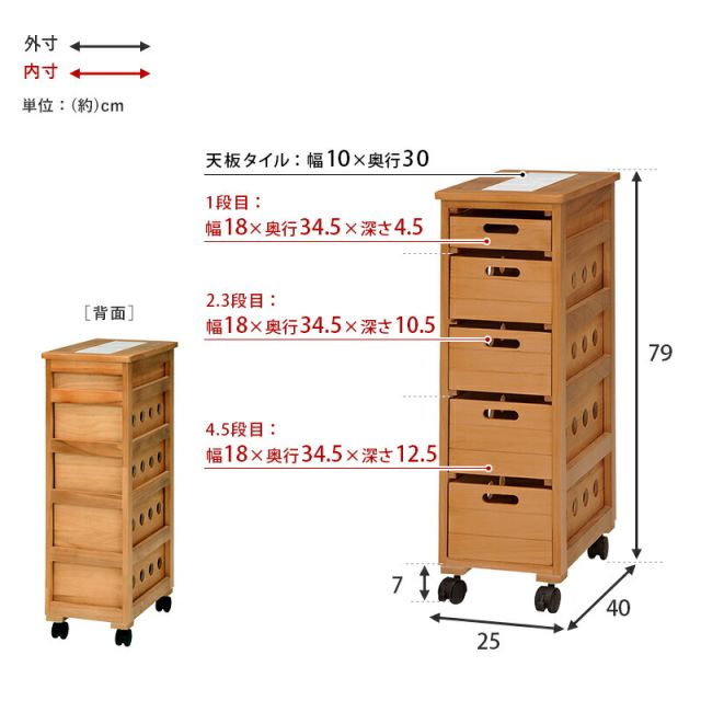 スーパSALE10倍＆4時間限定10％OFF ストッカー-MUD-引き出し5段-ロゴなし 25×40×79cm