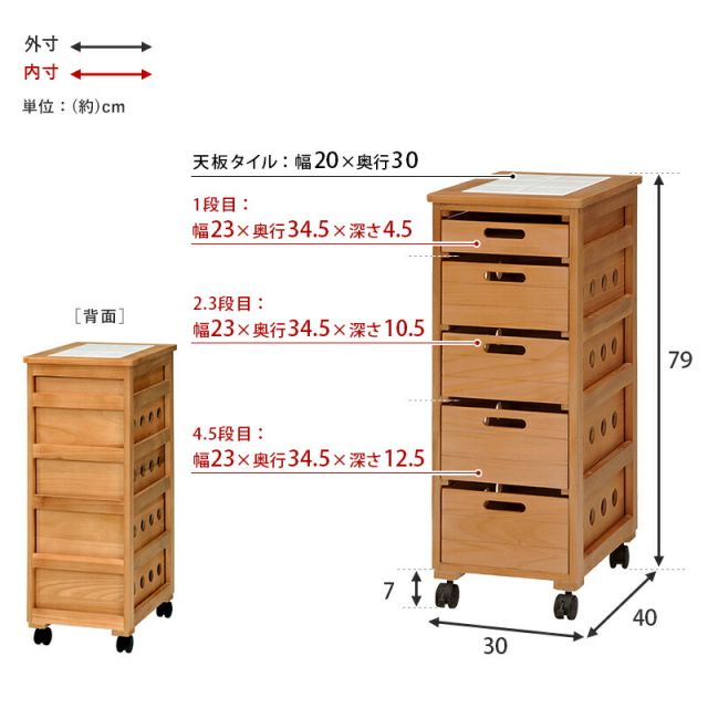 スーパSALE10倍＆4時間限定10％OFF ストッカー-MUD-引き出し5段-ロゴなし 30×40×79cm