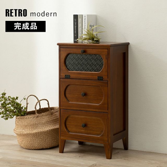 スーパSALE10倍＆4時間限定10％OFF チェスト-MCH51-レトロ 3段 42×32×78cm