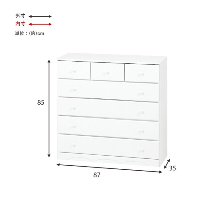 スーパSALE10倍＆4時間限定10％OFF チェスト-MCH-丸取っ手ワイド 7杯 87×37×85cm
