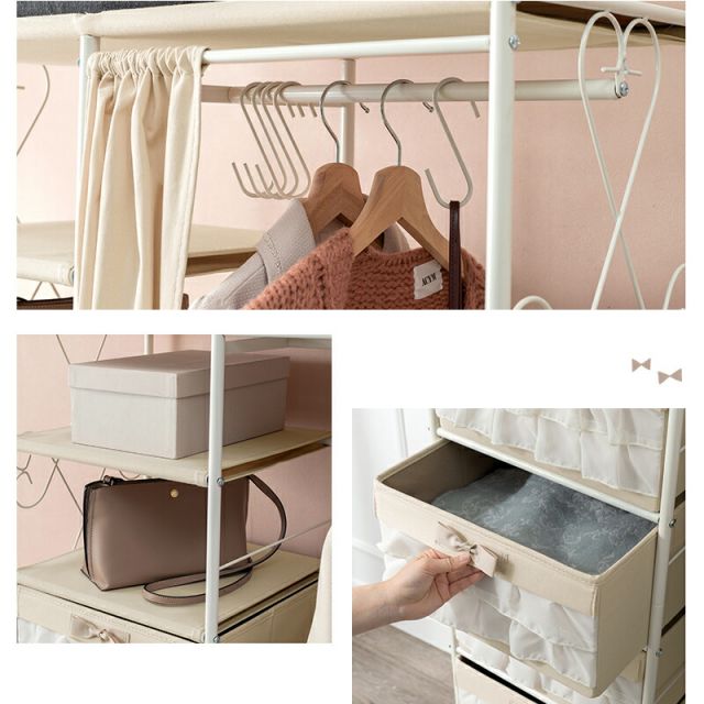 スーパSALE10倍＆4時間限定10％OFF ハンガーラック-カーテン/引き出し5杯付き 80×46×173cm