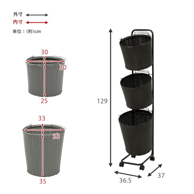 スーパSALE10倍＆4時間限定10％OFF ランドリーラック-RAN 36.5×37×129cm