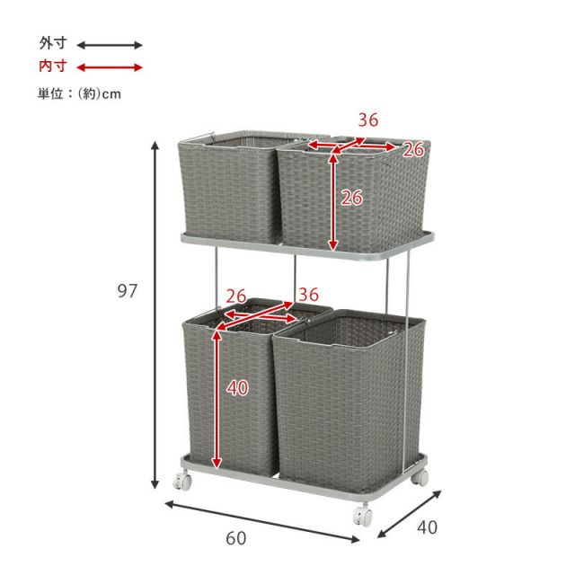 スーパSALE10倍＆4時間限定10％OFF ランドリーラック-RAN/4個タイプ 60×40×97cm