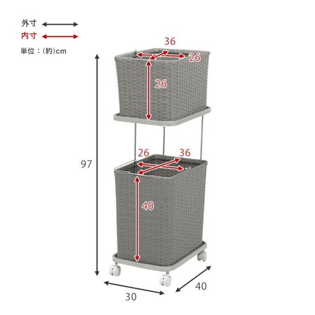 スーパSALE10倍＆4時間限定10％OFF ランドリーワゴン 2個タイプ 30×40×97cm