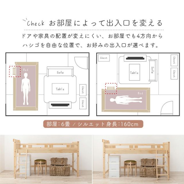 マラソン10倍中 ロフトベッド 106×210×122（ベッド下76.5）cm