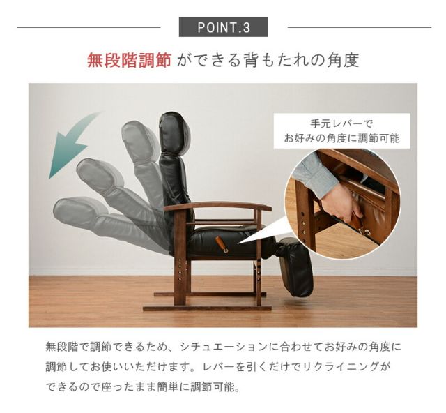 スーパSALE10倍＆4時間限定10％OFF 高座椅子-LZ-無段階調節 65×80×53.5cm
