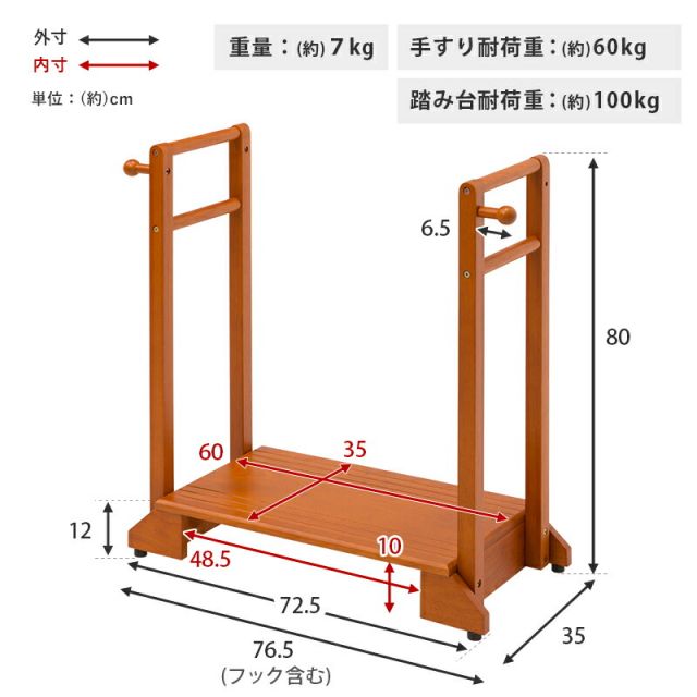 スーパSALE10倍＆4時間限定10％OFF 手すり付き玄関踏み台 両側タイプ 76.5×35×80cm
