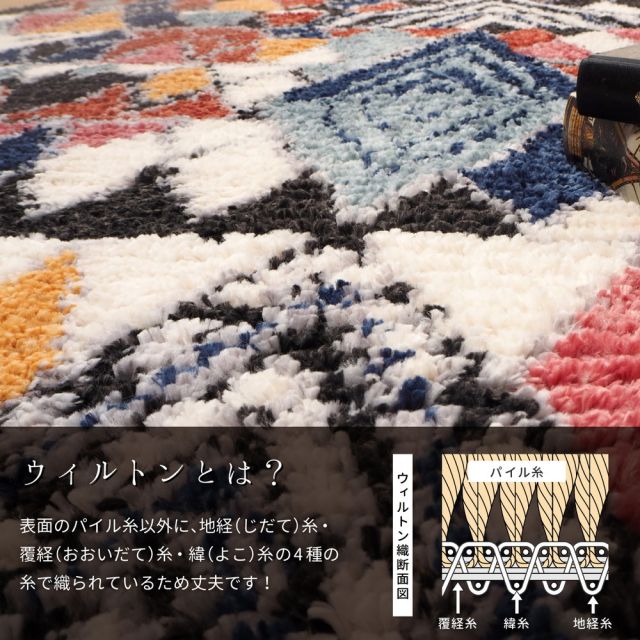 スーパSALE10倍＆4時間限定10％OFF トルコ製 折り畳めるウィルトンラグ MOROCCO ビジュー 140×200cm