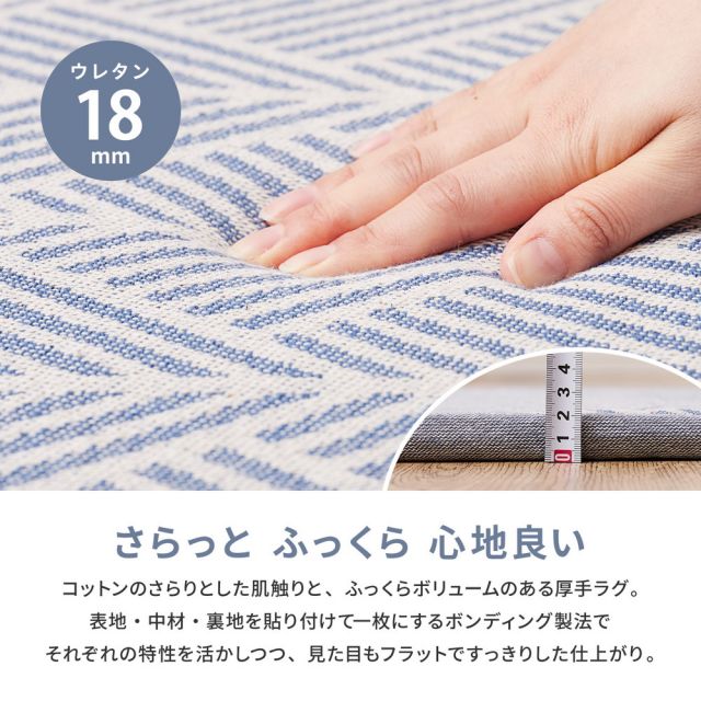 スーパSALE10倍＆4時間限定10％OFF ふっくらインド綿ラグ クラック すべり止め付き 63×170cm