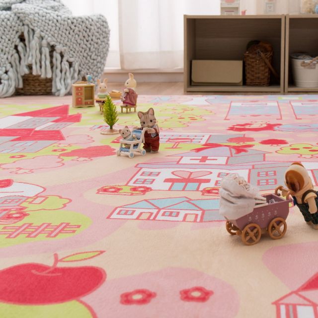 スーパSALE10倍＆4時間限定10％OFF 女の子が遊べる可愛いラグ プリンセスタウン2 190×190cm
