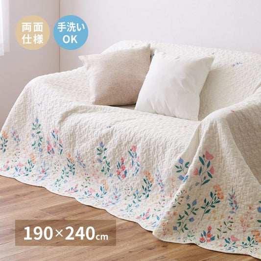 スーパSALE10倍＆4時間限定10％OFF 綿100％の水洗いキルトマルチカバー ボタニカル 190×240cm