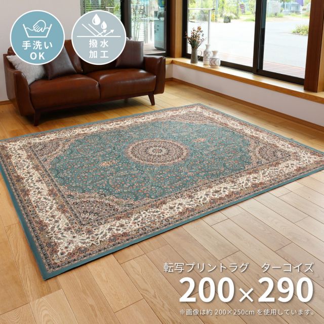 スーパSALE10倍＆4時間限定10％OFF 撥水機能付き 高級絨毯風の転写プリントラグ 200×290cm