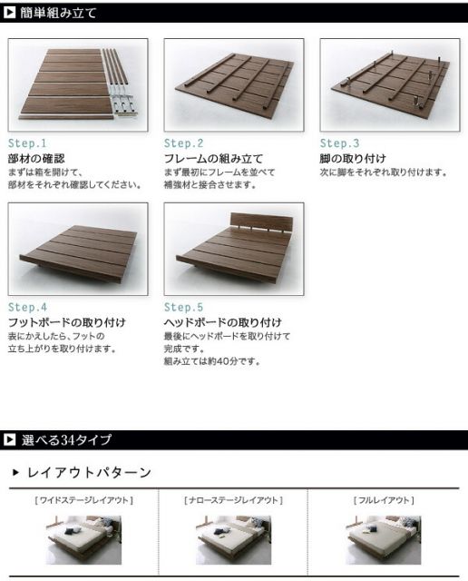 スーパSALE10倍＆4時間限定10％OFF モダンデザインローベッド スタンダードポケットコイルマットレス付き ナローステージ ダブル フレーム幅160 組立設置付