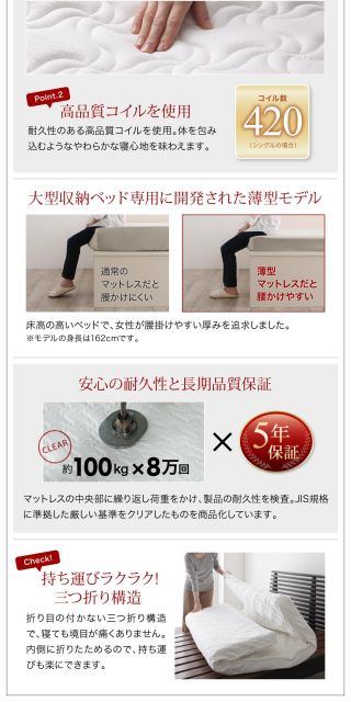 スーパSALE10倍＆4時間限定10％OFF ベッド 収納付きベッド ダブルベッド マットレス付き 収納 収納付 収納ベッド 大容量 収納ボックス 布団 敷き布団 おしゃれ 収納家具 組立設置付 薄型抗菌国産ポケットコイルマットレス付 ダブル