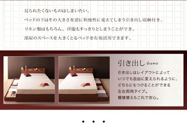 スーパSALE10倍＆4時間限定10％OFF 棚・コンセント付き収納ベッド スタンダードボンネルコイルマットレス付き ダブル 組立設置付