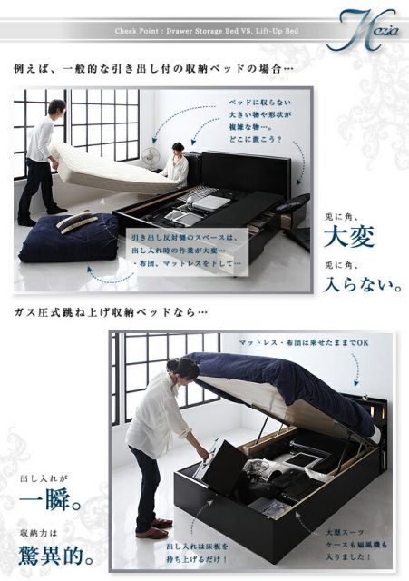 スーパSALE10倍＆4時間限定10％OFF 収納付きベッド シングルベッド セミダブルベッド 収納 収納付き 収納ベッド 大容量 収納ボックス 布団 敷き布団 マルチラススーパースプリングマットレス付き セミダブル 深さラージ 組立設置付