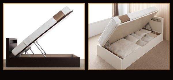 スーパSALE10倍＆4時間限定10％OFF 収納付きベッド シングルベッド セミダブルベッド 収納 収納付き 収納ベッド 大容量 収納ボックス 布団 敷き布団 薄型スタンダードボンネルコイルマットレス付き 縦開き セミダブル 深さレギュラー 組立設置付