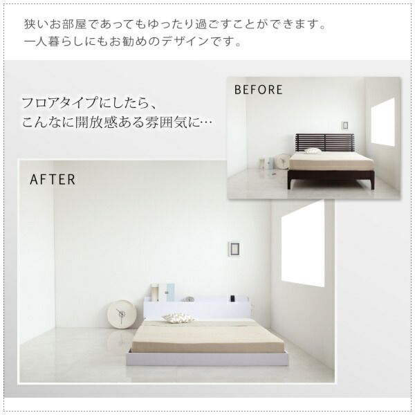 棚・コンセント付きフロアベッド スタンダードボンネルコイルマットレス付き セミダブル 組立設置付
