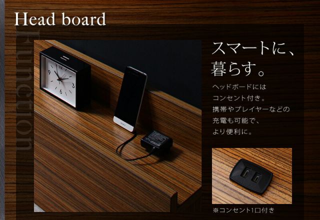 スーパSALE10倍＆4時間限定10％OFF 棚・コンセント付きフロアベッド フレームのみ ダブル 組立設置付