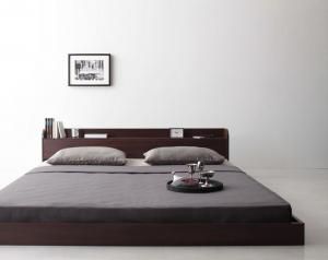 棚・コンセント付きモダンデザインフロアベッド スタンダードボンネルコイルマットレス付き セミダブル 組立設置付