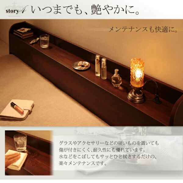 棚・コンセント付きモダンデザインフロアベッド スタンダードボンネルコイルマットレス付き セミダブル 組立設置付
