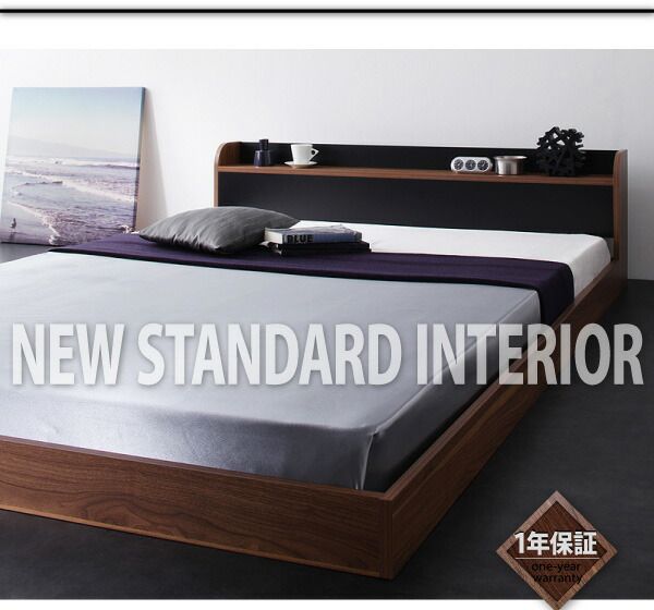 棚・コンセント付きバイカラーデザインフロアベッド スタンダードボンネルコイルマットレス付き セミダブル 組立設置付