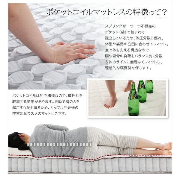 スーパSALE10倍＆4時間限定10％OFF モノトーンバイカラーデザイン棚・コンセント付きフロアベッド マルチラススーパースプリングマットレス付き ダブル 組立設置付