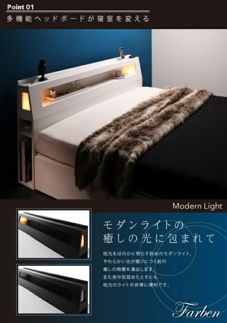 スーパSALE10倍＆4時間限定10％OFF ベッド 収納付きベッド マットレス付き ダブルベッド 収納 収納付 収納ベッド 大容量 収納ボックス 布団 おしゃれ 宮付き ライト付き 照明 コンセント 黒 白 マルチラススーパースプリングマットレス付 ダブル 組立設置付