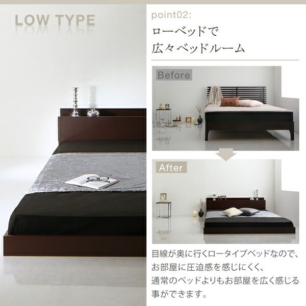 棚・コンセント付きフロアベッド スタンダードボンネルコイルマットレス付き セミダブル 組立設置付