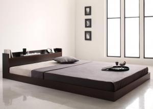 棚・コンセント付きフロアベッド プレミアムボンネルコイルマットレス付き シングル 組立設置付