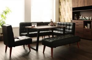 スーパSALE10倍＆4時間限定10％OFF ヴィンテージスタイル・リビングダイニングセット 4人 5点セット(テーブル+ソファ1脚+アームソファ1脚+チェア1脚+ベンチ1脚) 右アーム W120 組立設置付