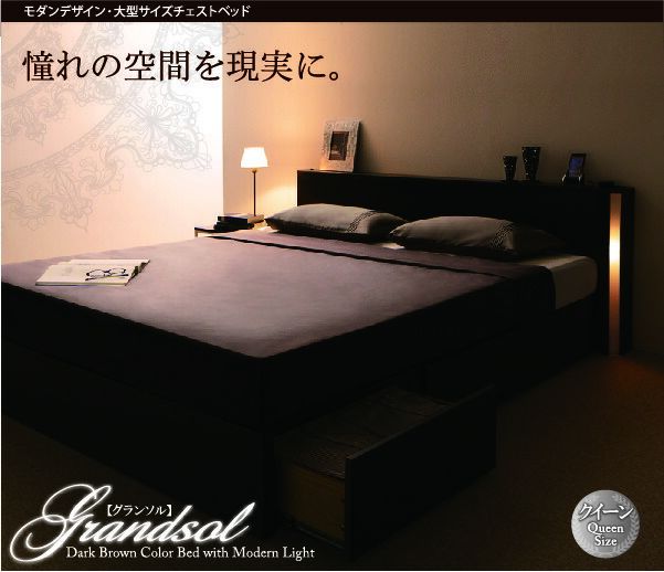 スーパSALE10倍＆4時間限定10％OFF モダンデザイン・大型サイズ収納ベッド  プレミアムボンネルコイルマットレス付き クイーン(Q×1) 組立設置付