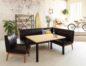 スーパSALE10倍＆4時間限定10％OFF ダイニングセット（テーブル&ソファ チェア） 西海岸テイスト モダンデザインリビングダイニングセット 4人 4点セット(テーブル+ソファ1脚+アームソファ1脚+チェア1脚) 右アーム W120 組立設置付