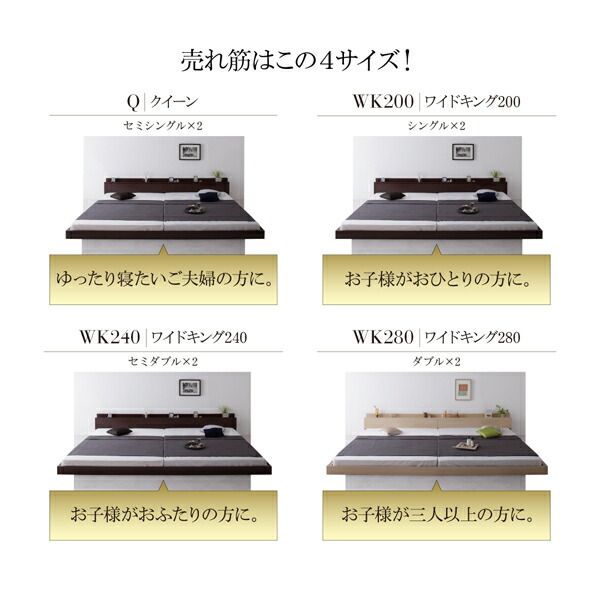 スーパSALE10倍＆4時間限定10％OFF ファミリー ベッド 連結ベッド 大型ベッド 家族ベッド 親子ベッド ローベッド フロアベッド ファミリーベッド 家族 北欧 おしゃれ スタンダードポケットコイル マットレス付きクイーン(SS×2) 組立設置付