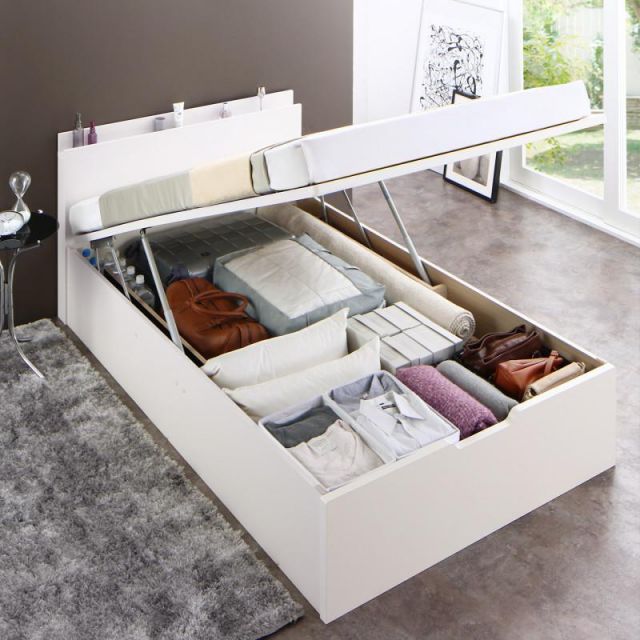 スーパSALE10倍＆4時間限定10％OFF 収納付きベッド シングルベッド セミダブルベッド 収納 収納付き 収納ベッド 大容量 収納ボックス 布団 敷き布団 薄型抗菌国産ポケットコイルマットレス付き 縦開き セミシングル 深さレギュラー 組立設置付