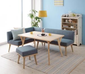 スーパSALE10倍＆4時間限定10％OFF ダイニングセット（テーブル&ソファ スツール） 北欧デザインリビングダイニングセット 4人 4点セット(テーブル+ソファ1脚+アームソファ1脚+スツール1脚) 左アーム W120 組立設置付