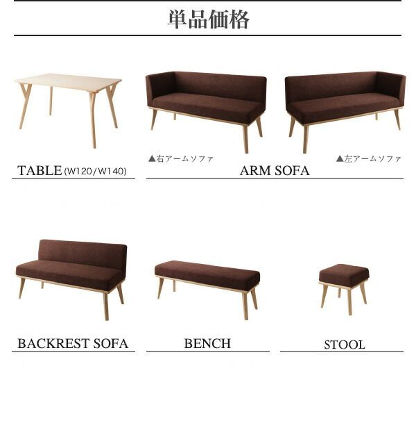 スーパSALE10倍＆4時間限定10％OFF ダイニングセット（テーブル&ソファ ベンチ） モダンデザインリビングダイニングセット 5人 4点セット(テーブル+ソファ1脚+アームソファ1脚+ベンチ1脚) 右アーム W120 組立設置付