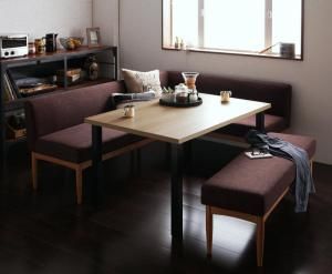 スーパSALE10倍＆4時間限定10％OFF ダイニングセット（テーブル&ソファ ベンチ） モダンカフェ風リビングダイニングセット 5人 4点セット(テーブル+ソファ1脚+アームソファ1脚+ベンチ1脚) 右アーム W120 組立設置付