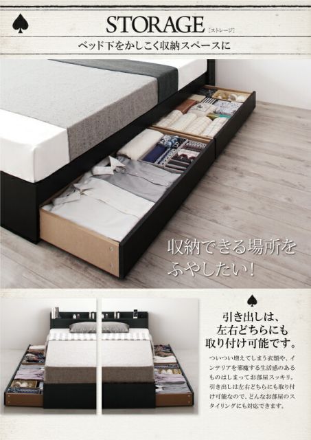 スーパSALE10倍＆4時間限定10％OFF 棚・コンセント付き収納すのこベッド マルチラススーパースプリングマットレス付き ダブル 組立設置付