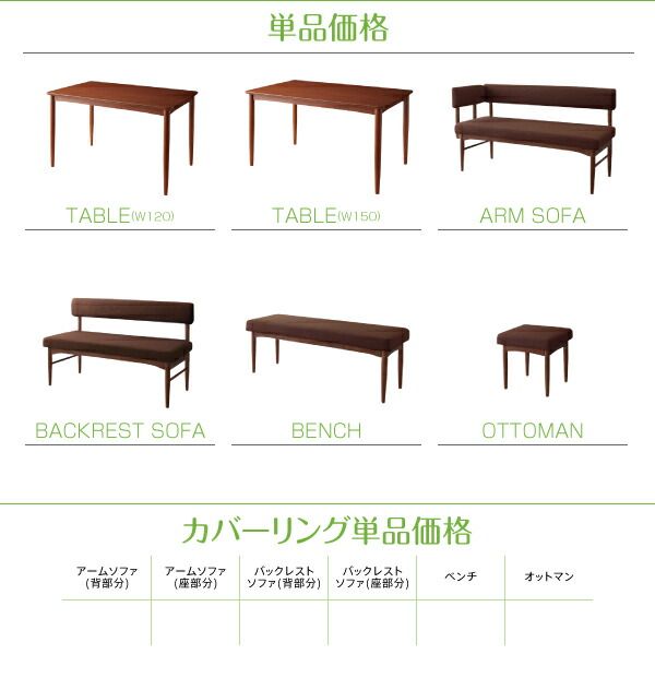 スーパSALE10倍＆4時間限定10％OFF ダイニングセット（テーブル&ソファ） 選べるカバーリング ミックスカラーソファ リビングダイニングセット 3人 3点セット(テーブル+ソファ1脚+アームソファ1脚) W120 組立設置付