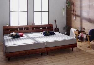 スーパSALE10倍＆4時間限定10％OFF 棚・コンセント付デザインすのこベッド プレミアムポケットコイルマットレス付き ダブル 組立設置付