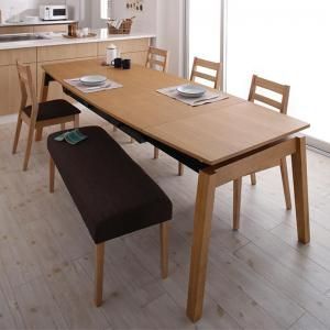 スーパSALE10倍＆4時間限定10％OFF 天然木オーク材 スライド伸縮式ダイニングセット 6人 6点セット(テーブル+チェア4脚+ベンチ1脚) W140-240 組立設置付