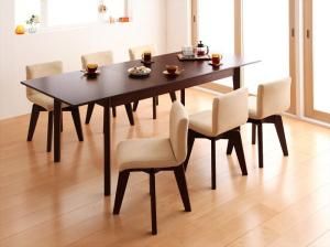 スーパSALE10倍＆4時間限定10％OFF 回転チェア付き 北欧デザインエクステンションダイニング 6人 7点セット(テーブル+チェア6脚) W150-200 組立設置付