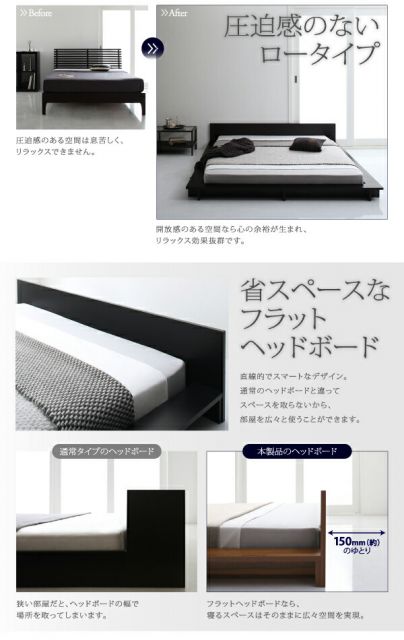 スーパSALE10倍＆4時間限定10％OFF シンプルモダンデザインフロアローステージベッド 国産ポケットコイルマットレス付き セミダブル 組立設置付
