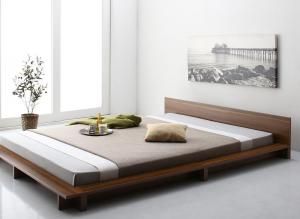 スーパSALE10倍＆4時間限定10％OFF シンプルモダンデザインフロアローステージベッド プレミアムポケットコイルマットレス付き ダブル 組立設置付