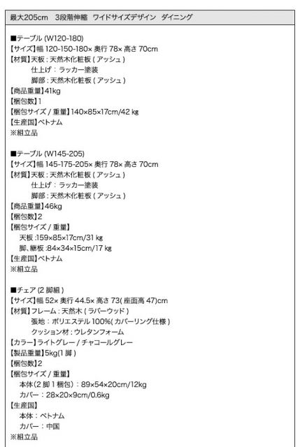 スーパSALE10倍＆4時間限定10％OFF ダイニングテーブル 最大205cm 3段階伸縮 ワイドサイズデザインダイニングシリーズ ダイニングテーブル単品 W145-205 組立設置付
