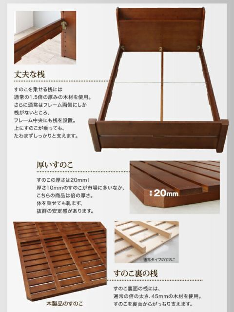 スーパSALE10倍＆4時間限定10％OFF ローからハイまで高さが変えられる6段階高さ調節 頑丈天然木すのこベッド スタンダードポケットコイルマットレス付き ダブル 組立設置付