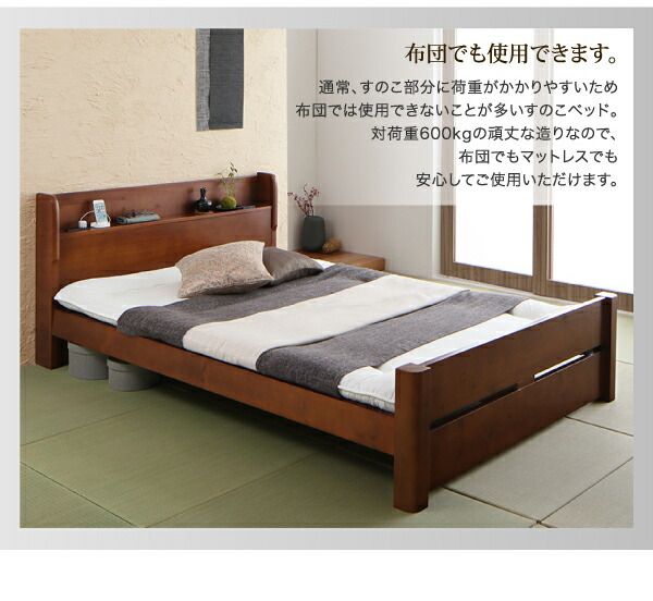 スーパSALE10倍＆4時間限定10％OFF ローからハイまで高さが変えられる6段階高さ調節 頑丈天然木すのこベッド マルチラススーパースプリングマットレス付き セミダブル 組立設置付