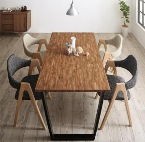 スーパSALE10倍＆4時間限定10％OFF ダイニングセット（テーブル&チェア） 古木風×スチール脚ナチュラルモダンデザインダイニング 4人 5点セット(テーブル+チェア4脚) NA W150 組立設置付